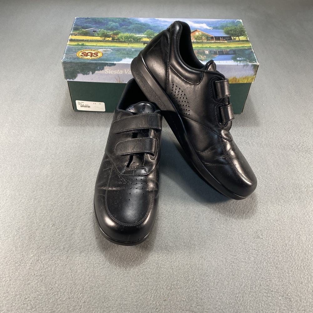 SAS VTO Walking Shoes Sneakers Mens 11 Slim Black Leather Diabetic Orthotic USA